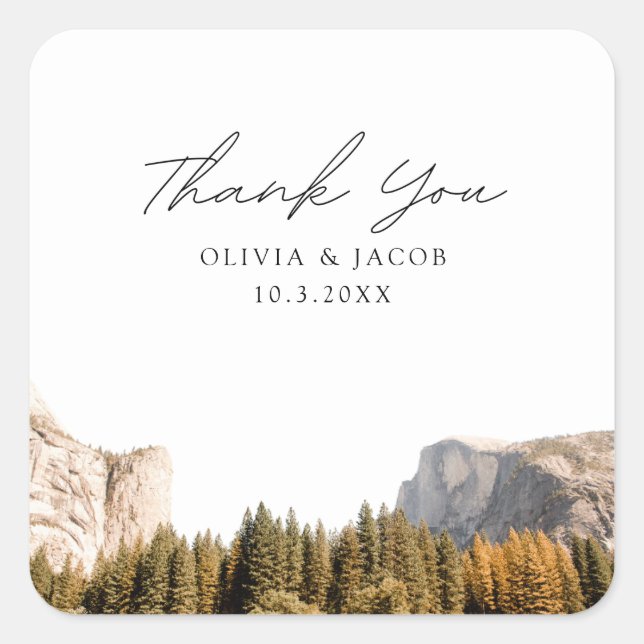 Yosemite National Park Wedding Favour Thank You Square Sticker (Front)