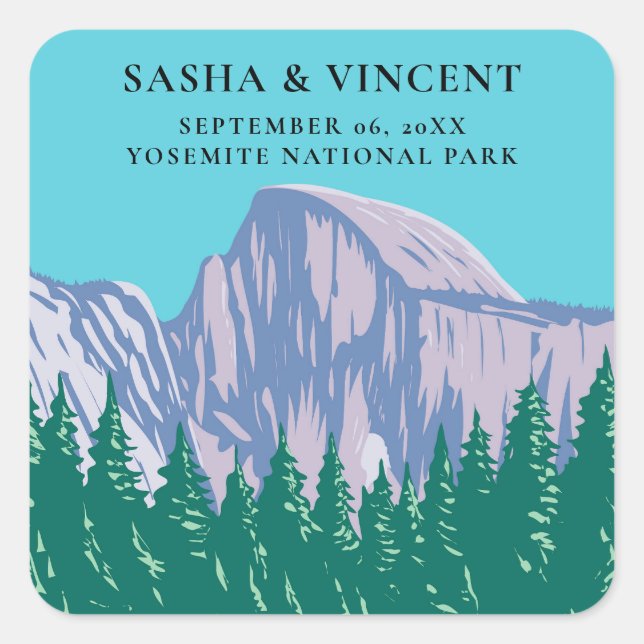 Yosemite National Park Wedding Retro Square Sticker (Front)