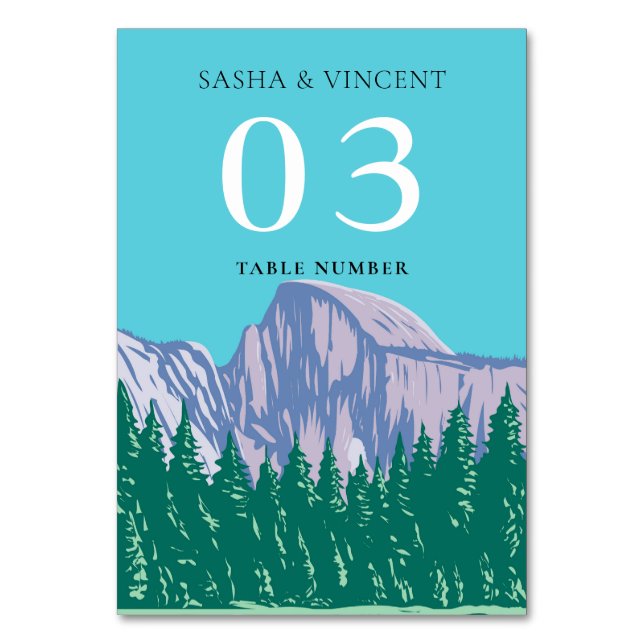 Yosemite National Park Wedding Retro Table Number (Front)