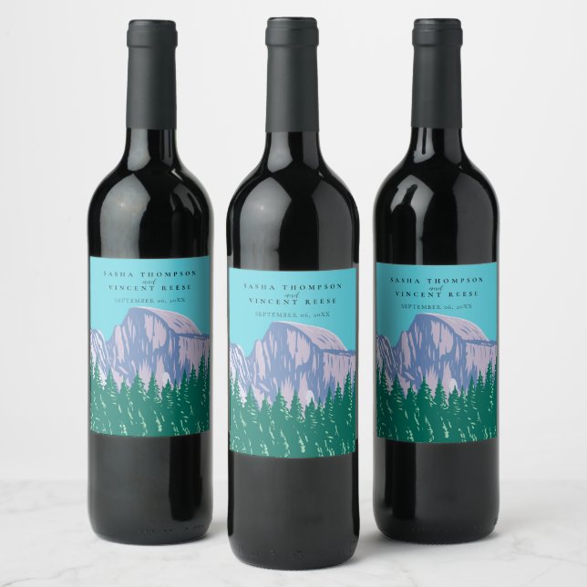Yosemite National Park Wedding Retro Wine Label (Bottles)