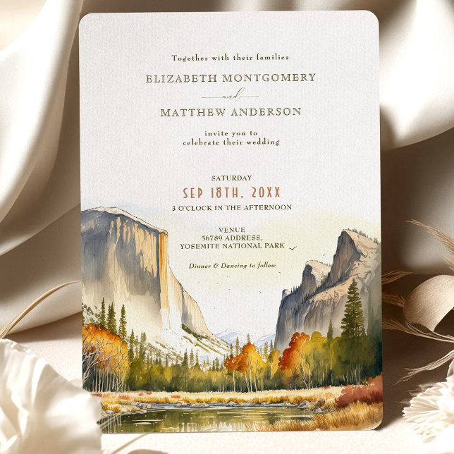 Yosemite National Park Wedding Watercolor Invitation (Creator Uploaded)