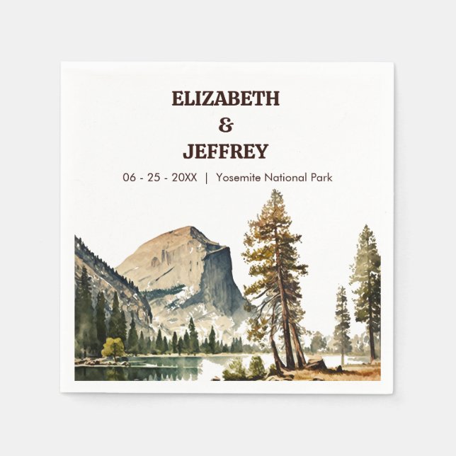 Yosemite National Park Wedding Watercolor Napkin (Front)