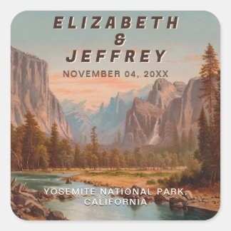 Yosemite National Park Wedding Watercolor Vintage Square Sticker