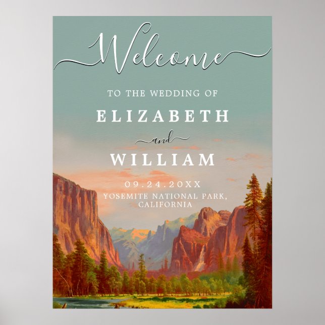 Yosemite National Park Wedding Watercolor Welcome Poster (Front)