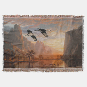 Yosemite Park Lake Deer Sandhill Crane Birds Throw Blanket