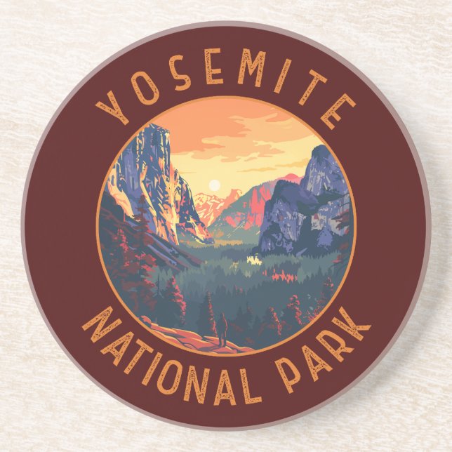Yosemite Sunset National Park Retro Distressed Coaster (Front)