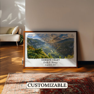 Yosemite Valley California Poster, Watercolor Poster