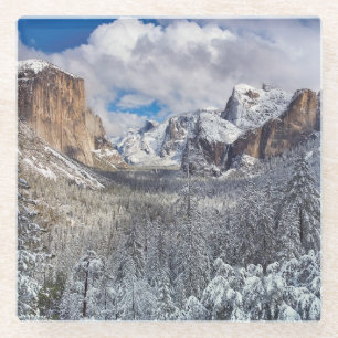 Yosemite Valley in Snow Glass Coaster
