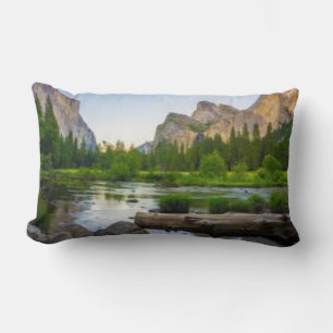 Yosemite Valley Mountain River Throw Pillow