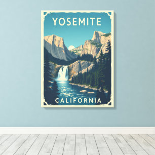Yosemite Waterfall California Vintage Retro Canvas Print