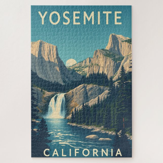 Yosemite Waterfall California Vintage Retro Jigsaw Puzzle (Vertical)