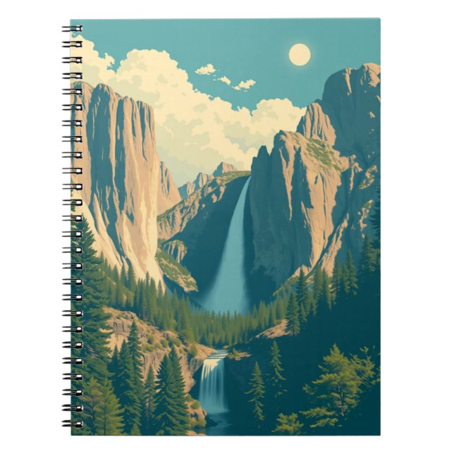 Yosemite Waterfall Vintage Retro  Notebook (Front)