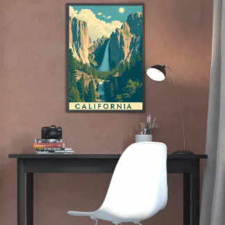Yosemite Waterfall Vintage Retro Poster