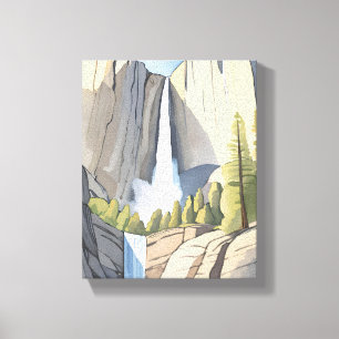 Yosemite Waterfalls National Park Watercolor Canvas Print