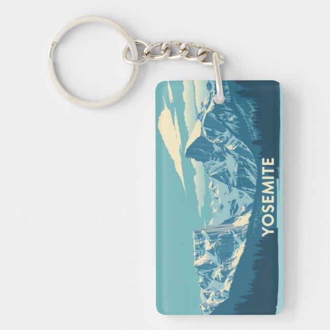 Yosemite Winter Retro: Half Dome & Snow Peaks Key Ring (Front)