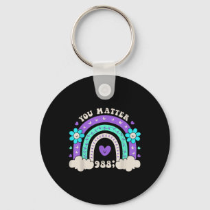 You 988 Suicide Prevention Awareness Rainbow Flowe Key Ring