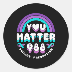 You 988 Suicide Prevention Awareness Rainbow Ribbo Classic Round Sticker