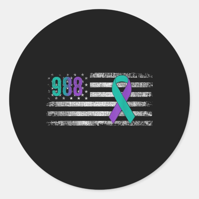 You 988 Suicide Prevention Awareness Ribbon  Classic Round Sticker (Front)