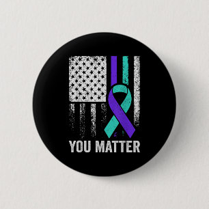 You American Flag Teal Purple Men Mental Health  6 Cm Round Badge