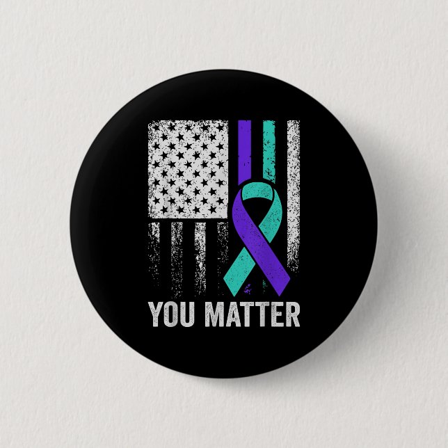 You American Flag Teal Purple Men Mental Health  6 Cm Round Badge (Front)