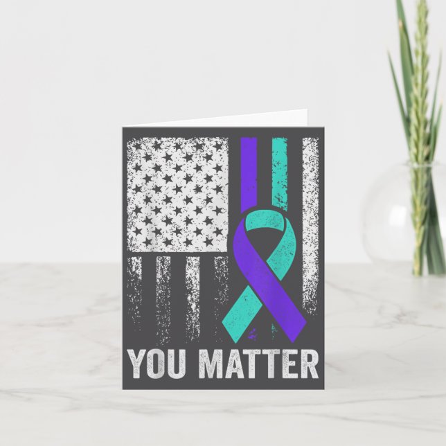 You American Flag Teal Purple Men Mental Health  Card (Front)