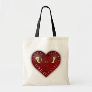 You and I - alphabet game on a red heart Tote Bag