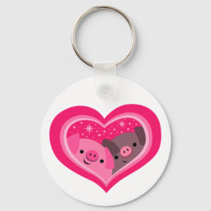 You And Me (Cute Cartoon Pigs) Key Ring