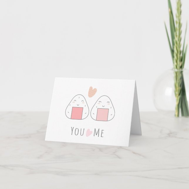 You and Me Cute Sushi Love Heart Greeting Card (Front)