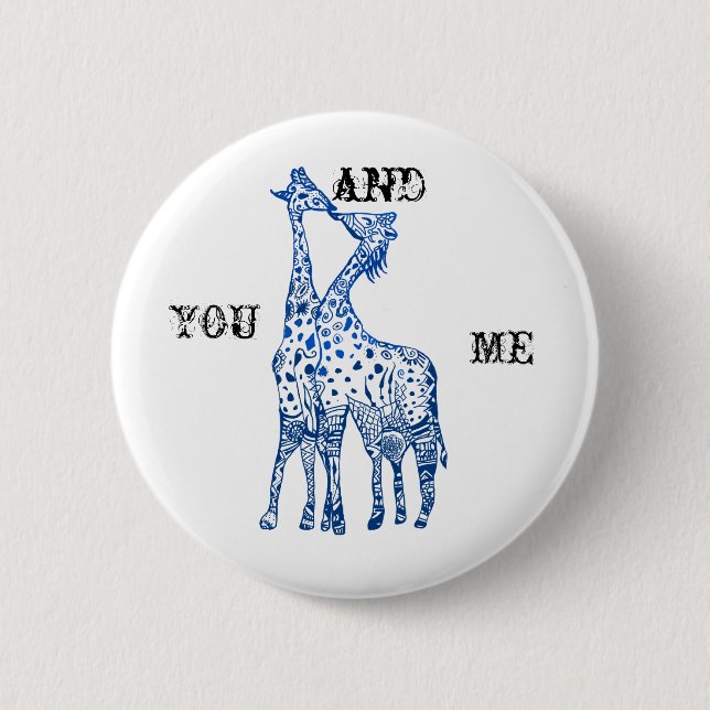 You and Me Girafes Kiss Round Badge (Front)