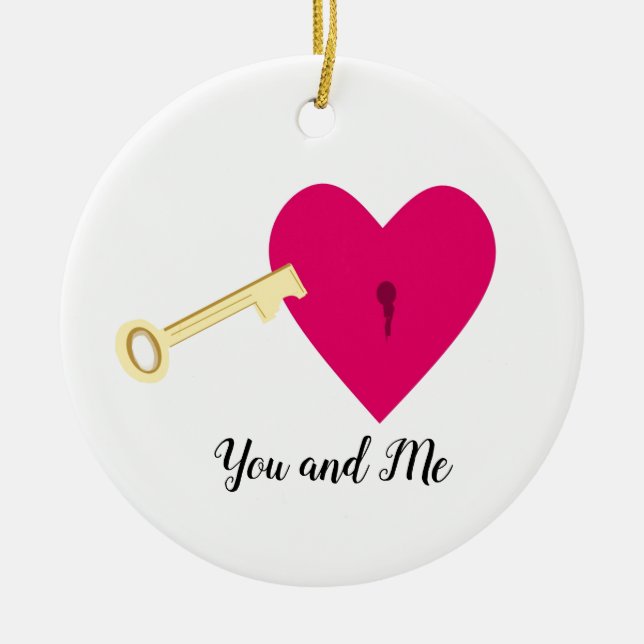 You and Me Heart and Key Ceramic Ornament (Front)