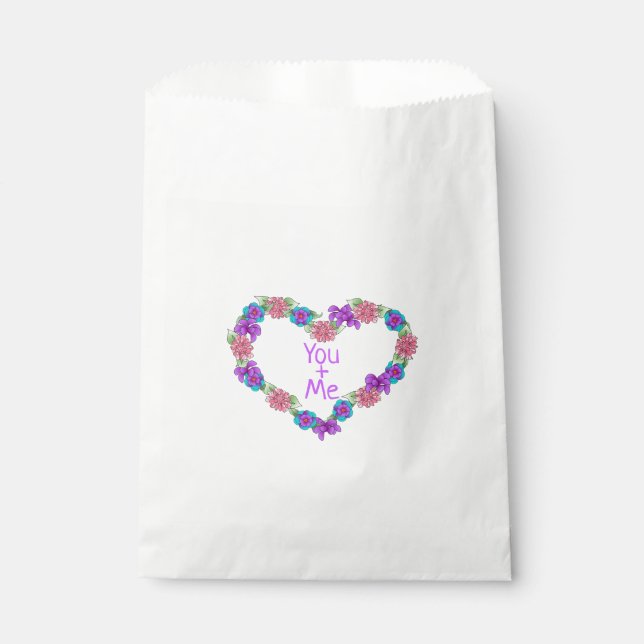 You and Me Heart Floral Wreath Valentine's Day Favour Bag (Front)