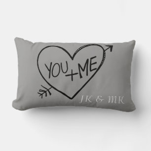 You and Me Heart monogram Lumbar Cushion