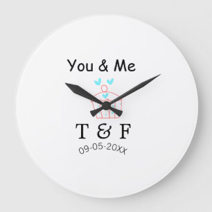 You and me love cup cake red valentine's day name large clock