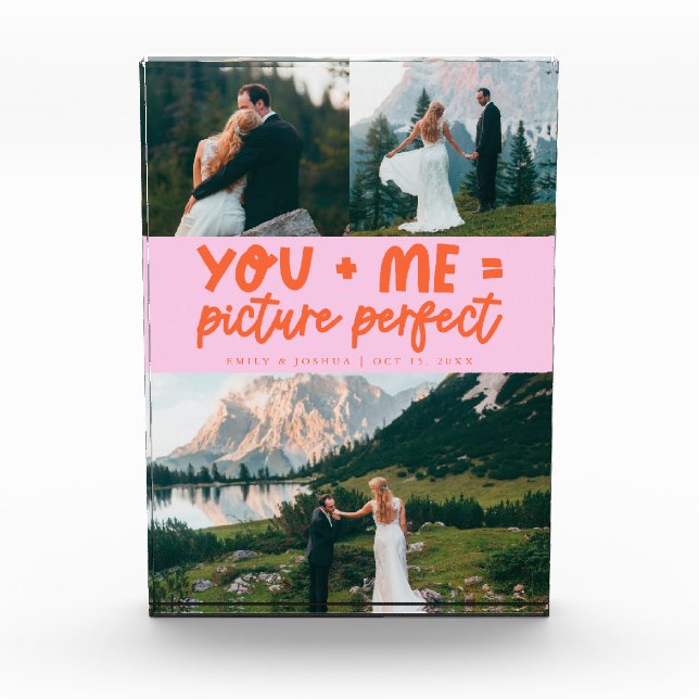 You and Me Picture Perfect Newlywed Orange Pink Photo Block (Front)