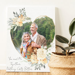 You and Me Together Heart Shape Gold Photo Frame Canvas Print
