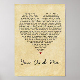 You And Me Vintage Heart Song Lyric Wall Art Print