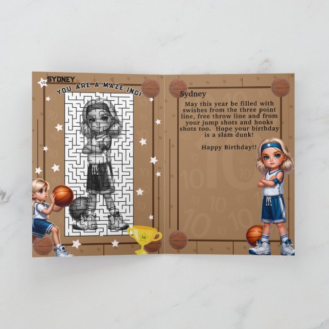 You Are A-Maze-ing Blonde Girl Basketball Birthday Card (Inside)