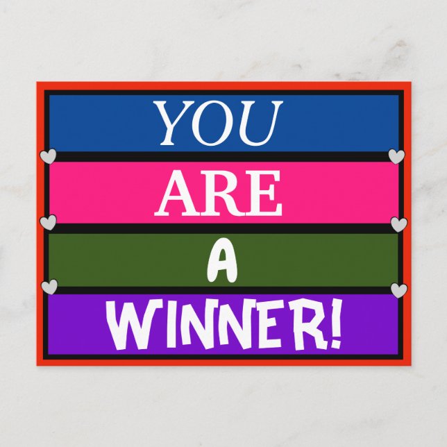 YOU ARE A WINNER Colourful Quote Inspirational Postcard (Front)