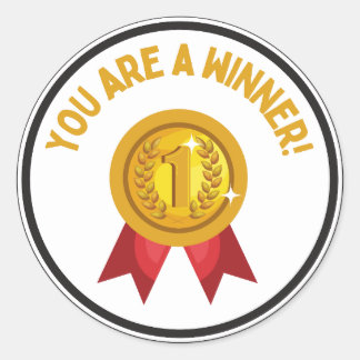 You are a Winner gold and red number one ribbon Classic Round Sticker