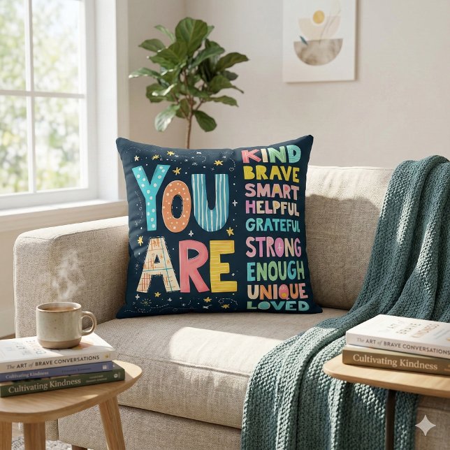 You Are Affirmations Bright Hand Lettering Cushion (You Are Affirmations Bright Hand Lettering Throw Pillow Mockup D)