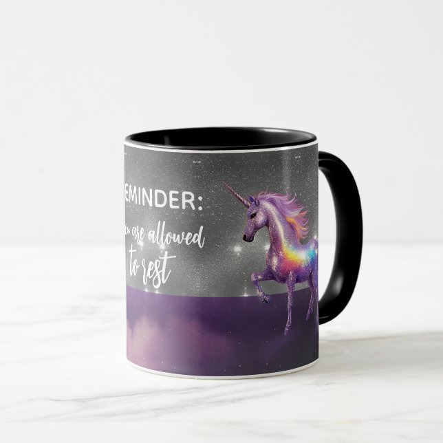 You Are Allowed To Rest Rainbow Glitter Unicorn Mug (Front Right)