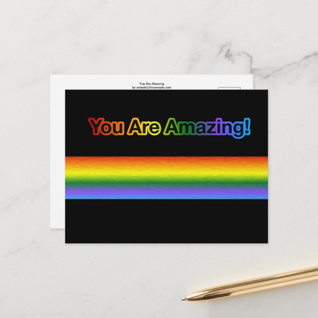 You Are Amazing!  Rainbow text postcard (Front/Back In Situ)
