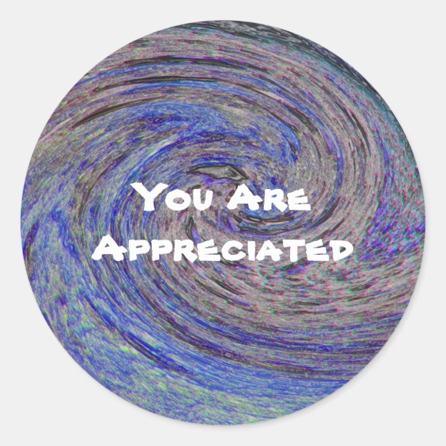 You Are Appreciated Blue Spiral Swirl Appreciation Classic Round Sticker (Front)
