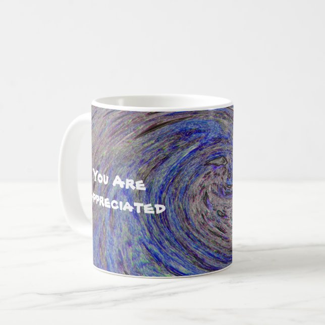 You Are Appreciated Blue Spiral Swirl Appreciation Coffee Mug (Front Left)