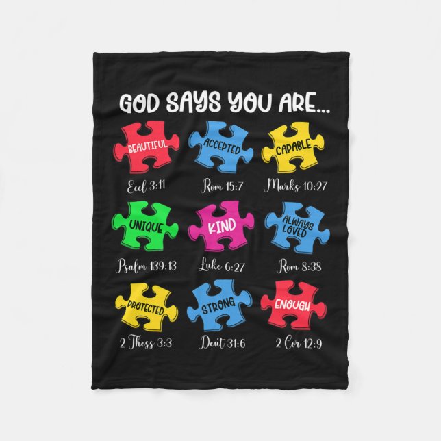 You Are Autism Awareness Puzzle Bible Verses Chris Fleece Blanket (Front)