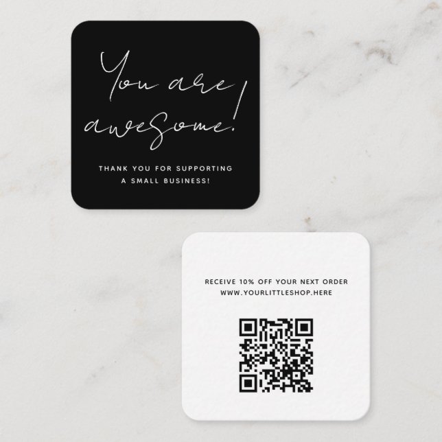You Are Awesome Modern Script Black Reseller Thank Square Business Card (Front/Back)