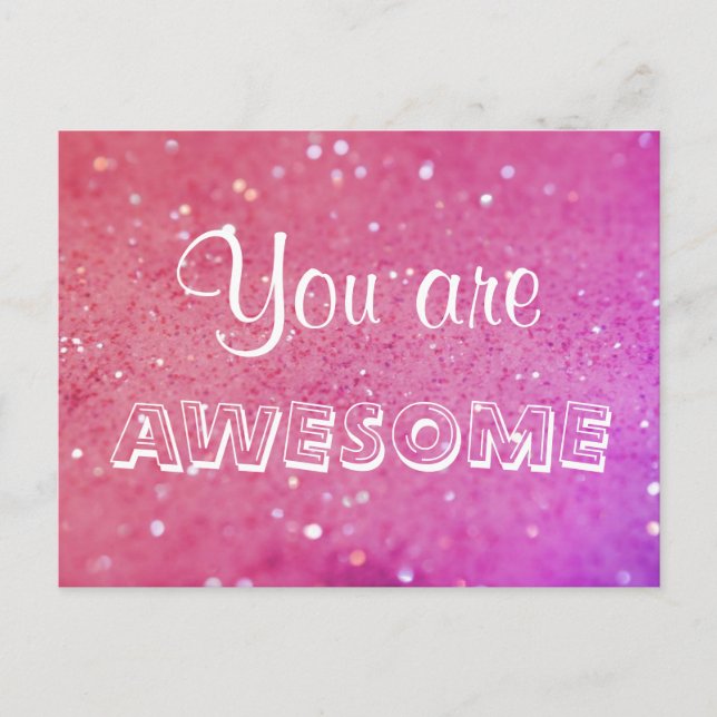 You Are Awesome Pink Bokeh Postcard (Front)