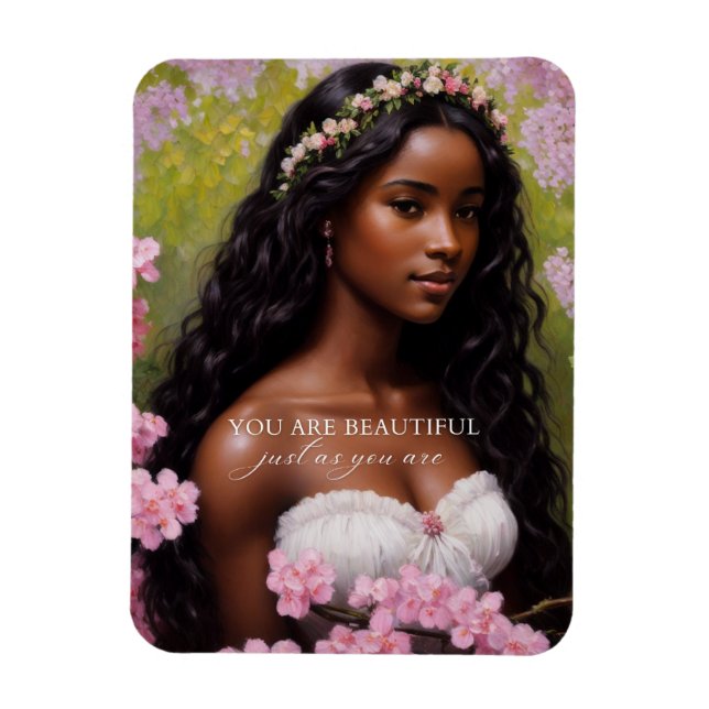 You Are Beautiful Black Woman Pink Flowers Magnet (Vertical)
