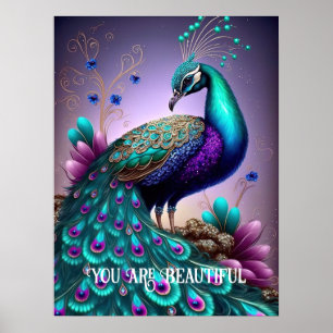 You Are Beautiful Peacock Inspirational Quote Poster