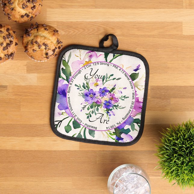 You are beautiful scripture pink and purple floral pot holder (Creator Uploaded)